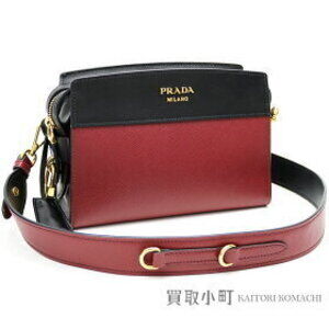 Prada Esplanade Bag Saffiano City Calf Leather Logo Red Black Clutch